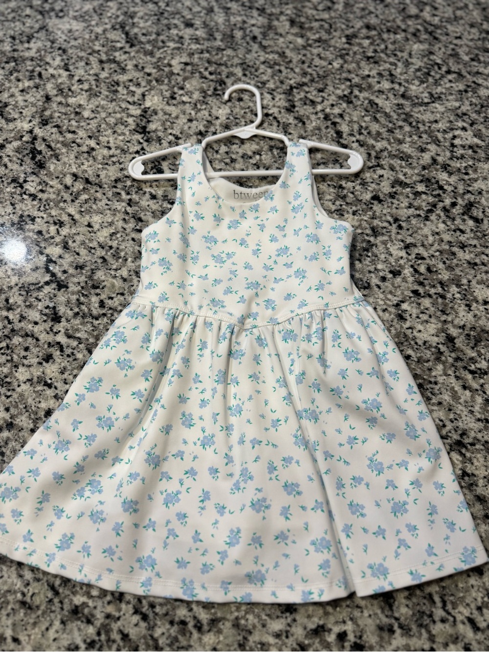 btween White Dress with Light Blue Floral Print - Girls